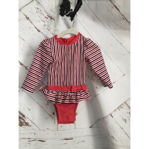 Cat and jack 12 month 12m red striped swim bathing suit